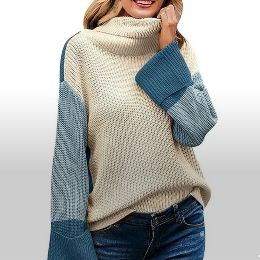 POL Cream and Navy Cowl Neck Sweater Pit to Pit 25 Fit up To XL